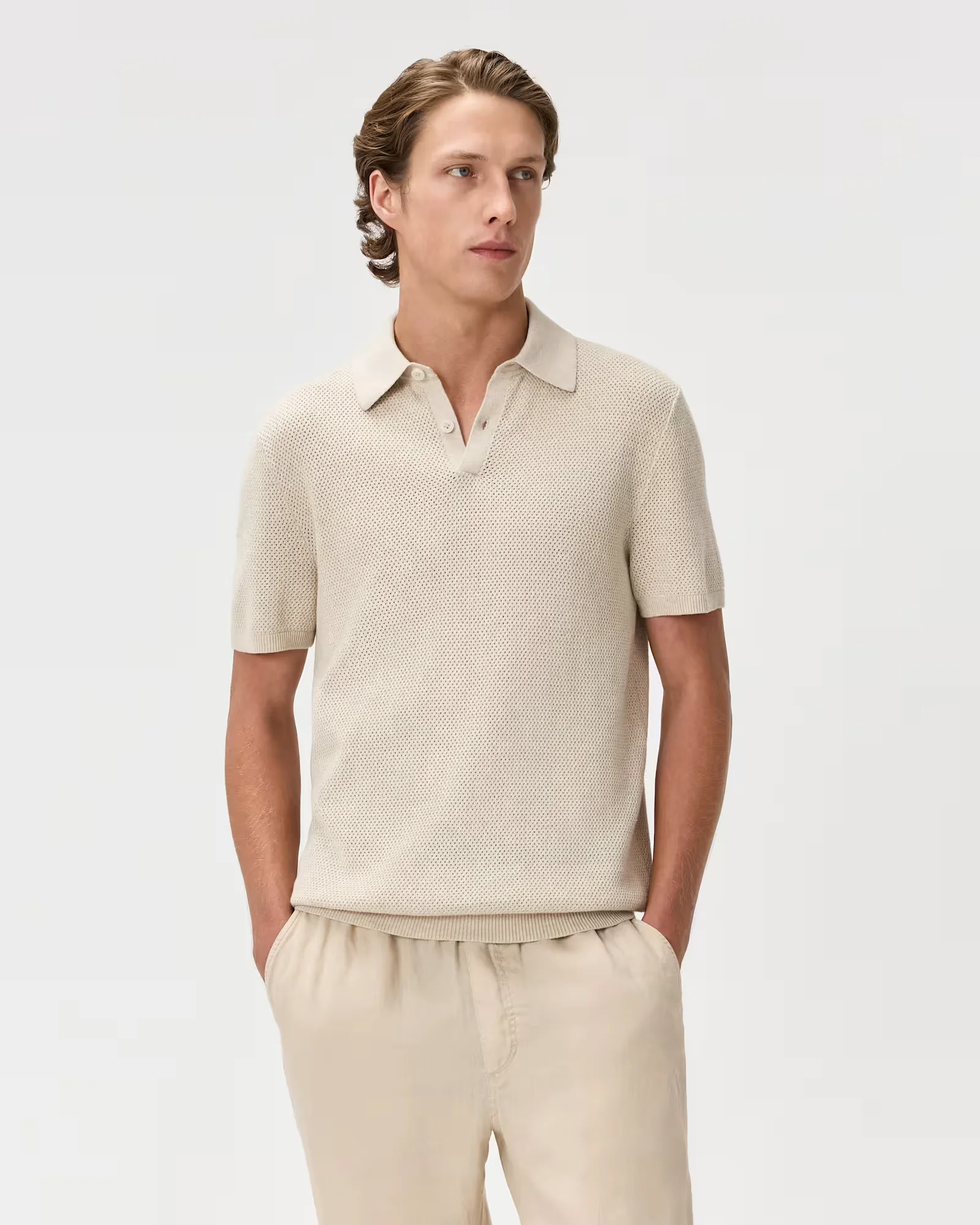 100% Organic Cotton Mesh-Stitch Sweater Polo