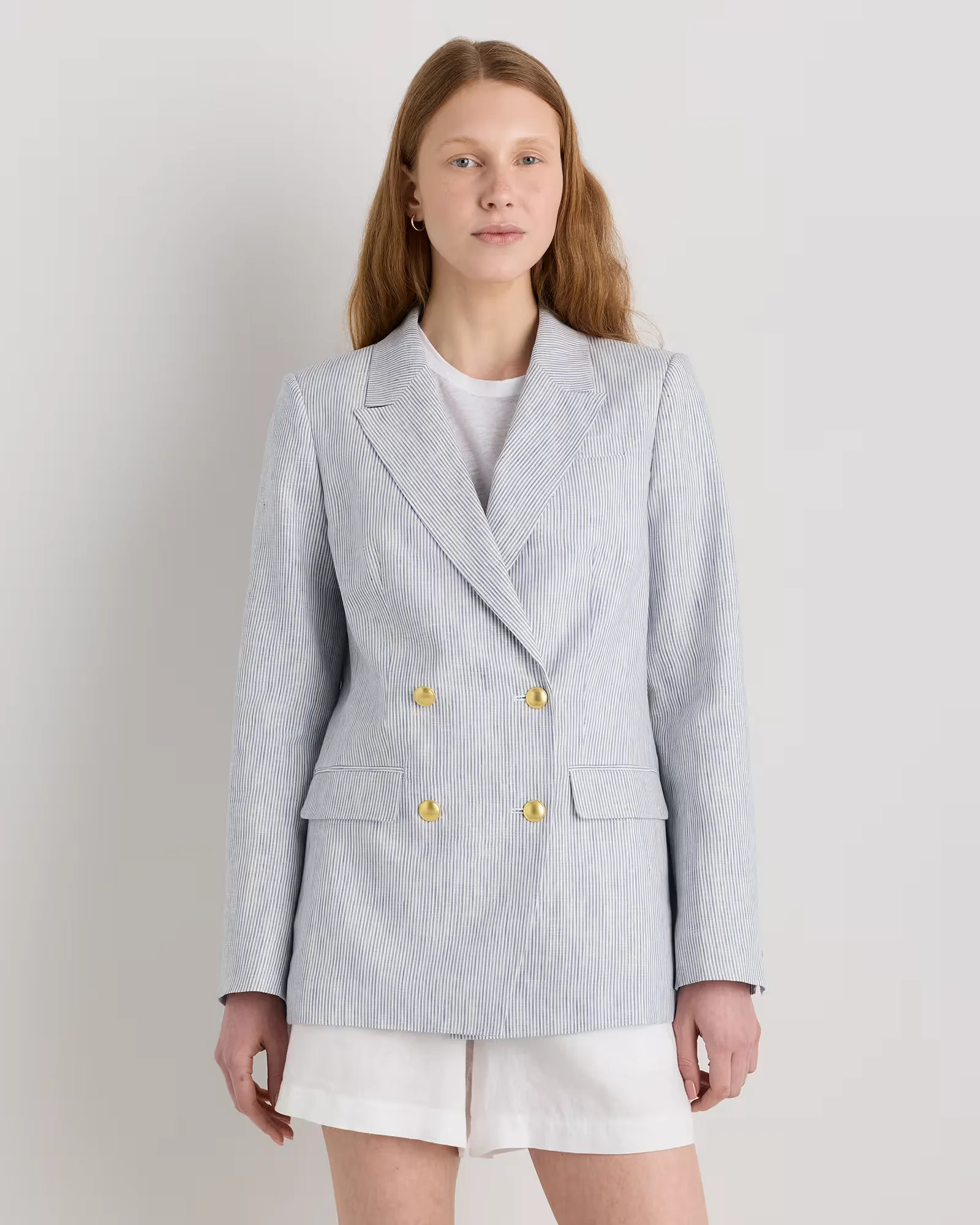 100% European Linen Relaxed Double-Breasted Blazer