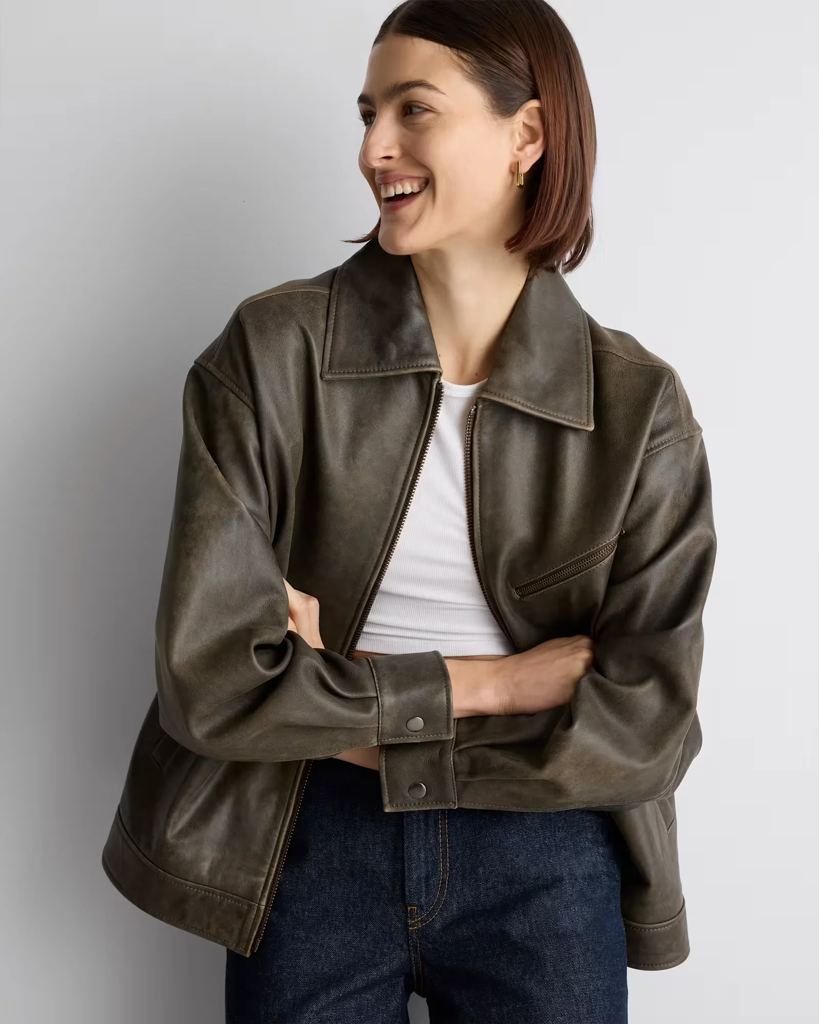 100% Leather Oversized Bomber Jacket